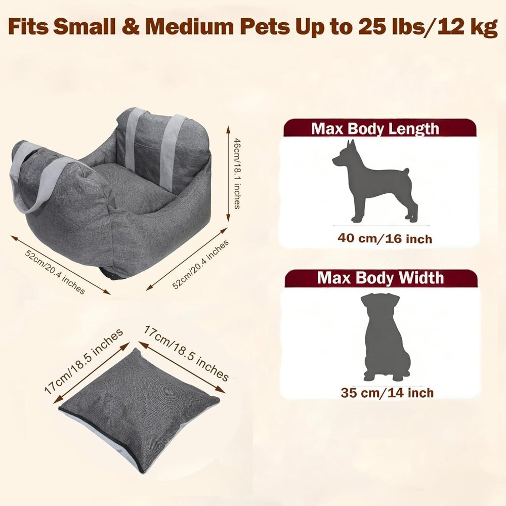 Car Seat for Small & Medium-Sized Dogs & Cats Up to 25 lbs – Size M - Picture 6 of 9